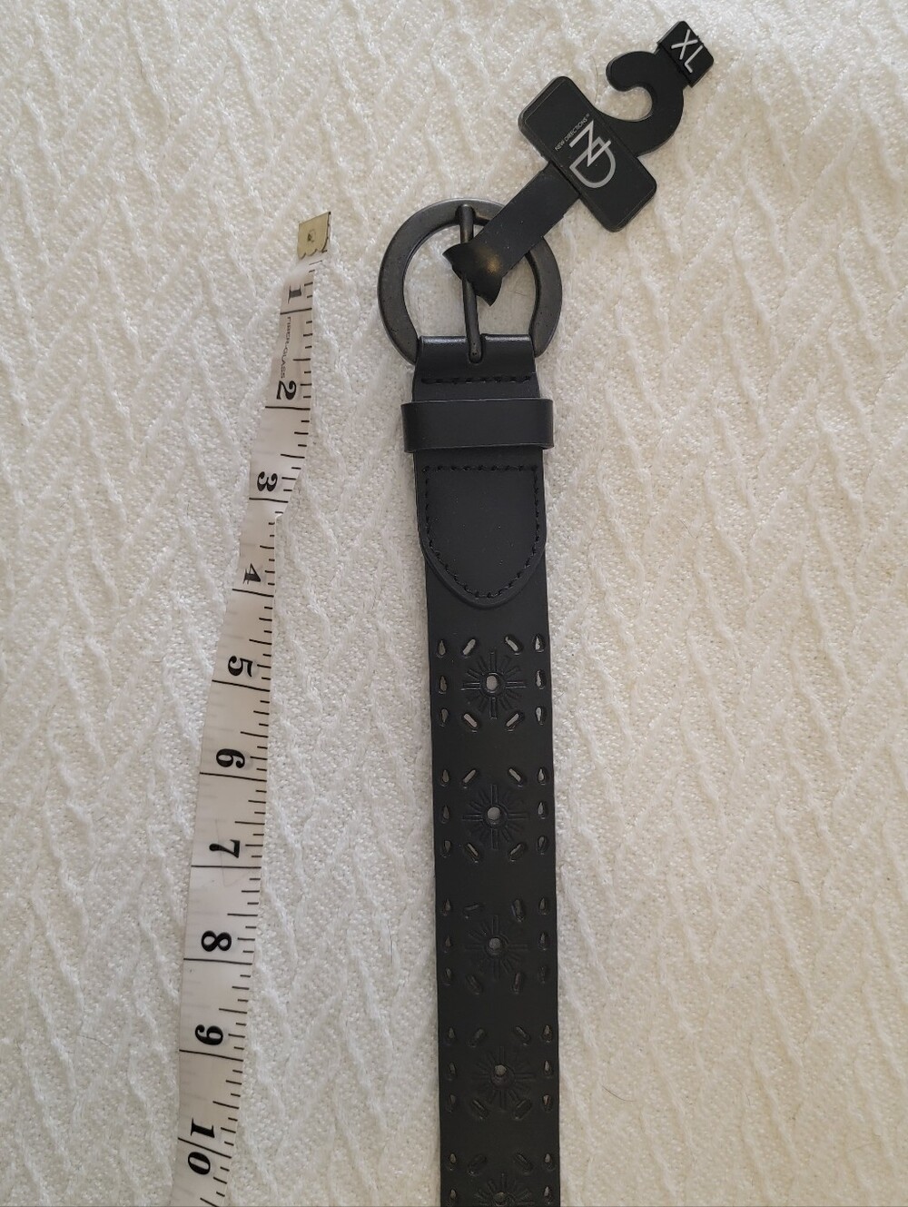 NWT Black Leather Belt with Decorative Perforation